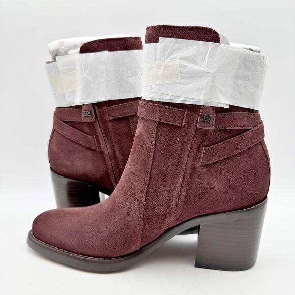 Sam Edelman Womens Simona Heeled Ankle Bootie US 8.5 M EU 39 Burgundy Suede NWOB - Picture 9 of 13